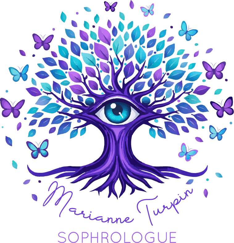 Arbre violet et bleu, avec un oeil au centre.